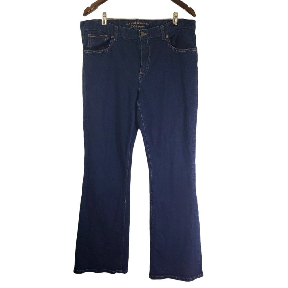 LAUREN RALPH LAUREN Women's 14 Blue Solid Bootcut, Mid-Rise Jeans